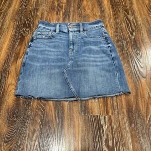 American Eagle Jean Skirt Women's Size 0 High Rise Curvy Mini Raw Hem Blue Curvy